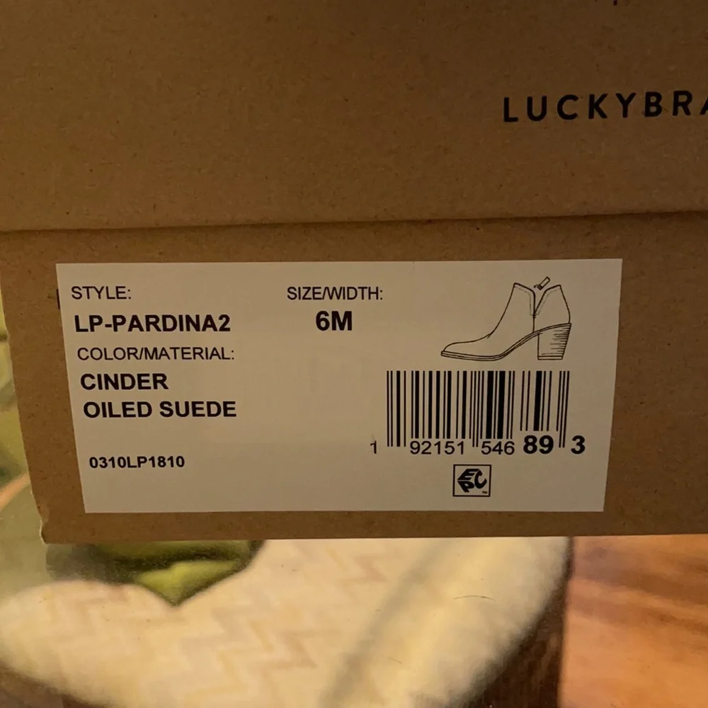 Lucky Brand Pardina tan cinder oiled suede leather heeled ankle boots size 6